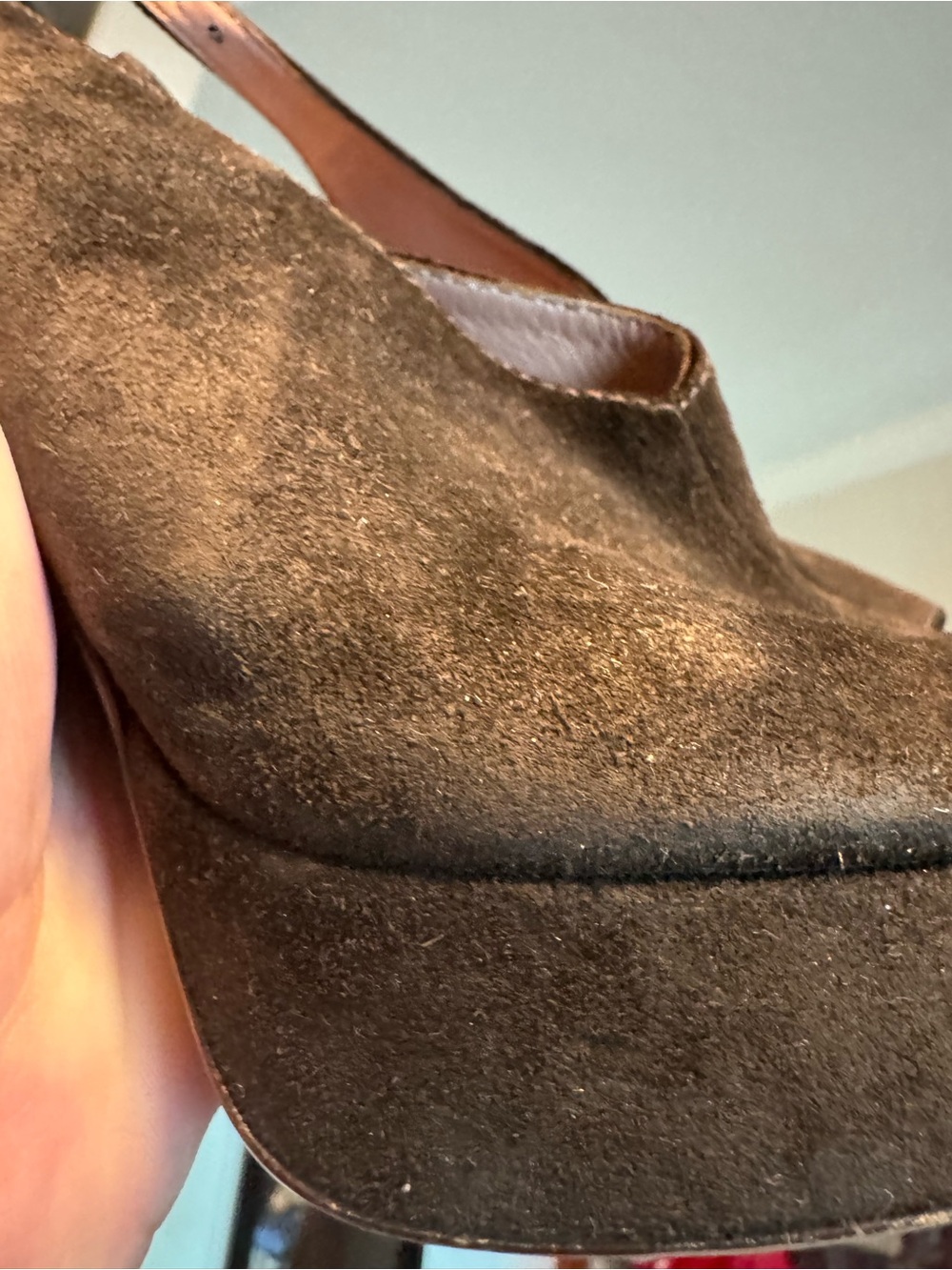 Prada Dark Brown Suede Peep-Toe Slingback Heels - Picture 2 of 4